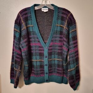 ALFRED DUNNER Vintage Sweater Multicolored Chenille Cardigan | Size Medium